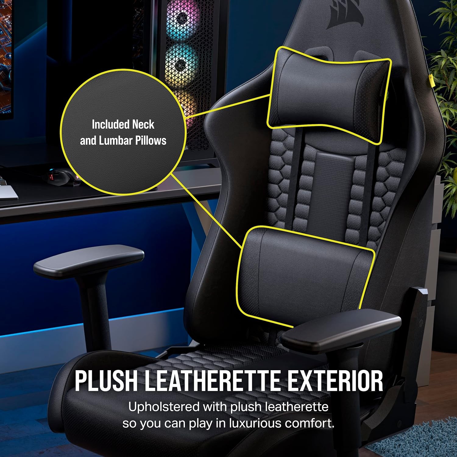 TC100 Relaxed Gaming Chair - Leatherette - Racing-Inspired Design- Black