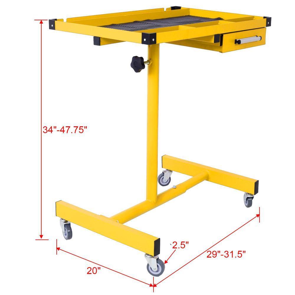 Adjustable Work Table w/Drawer Four 2.5" Swivel Casters and Rubber Bumper Corner