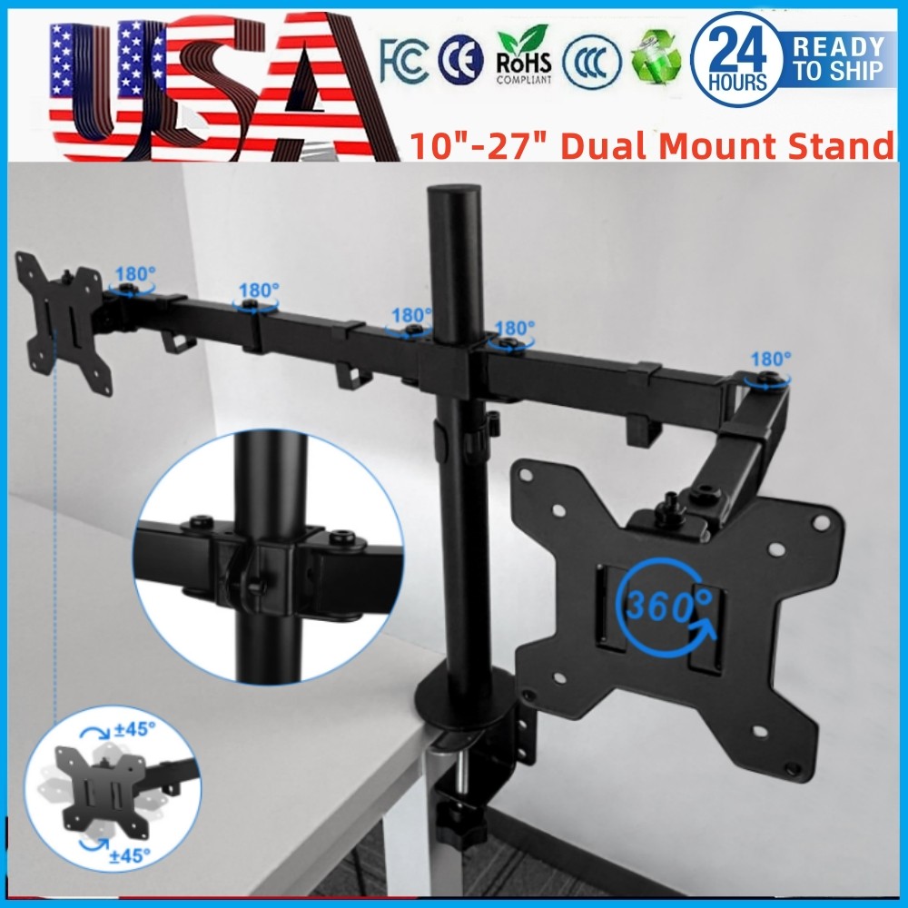 Dual Monitor Stand for 10” to 27” Screens,Free Standing Adjustable Monitor Mount