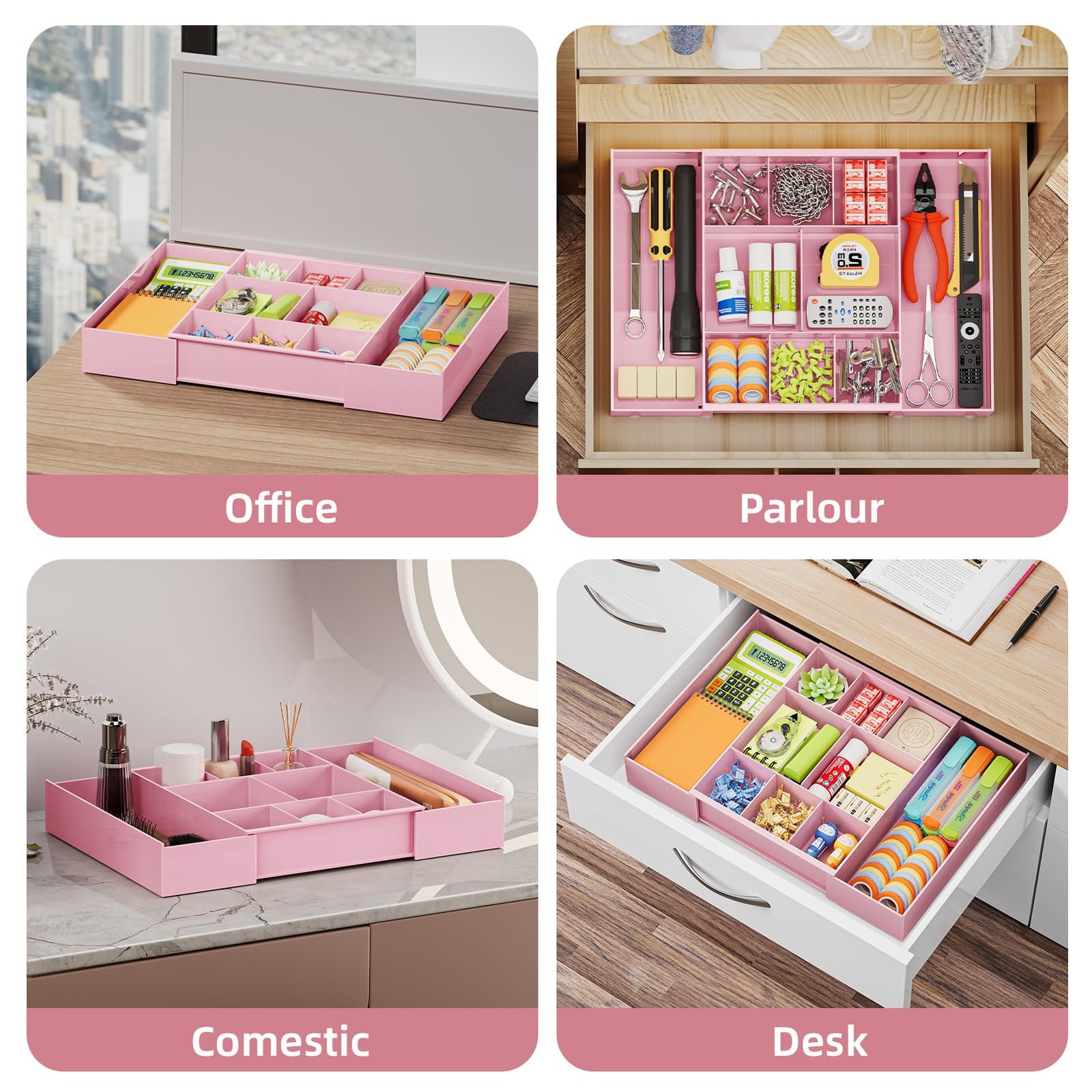 Expandable Desk Drawer Organizer, Clear Plastic Drawer Organizer Tray with 10...