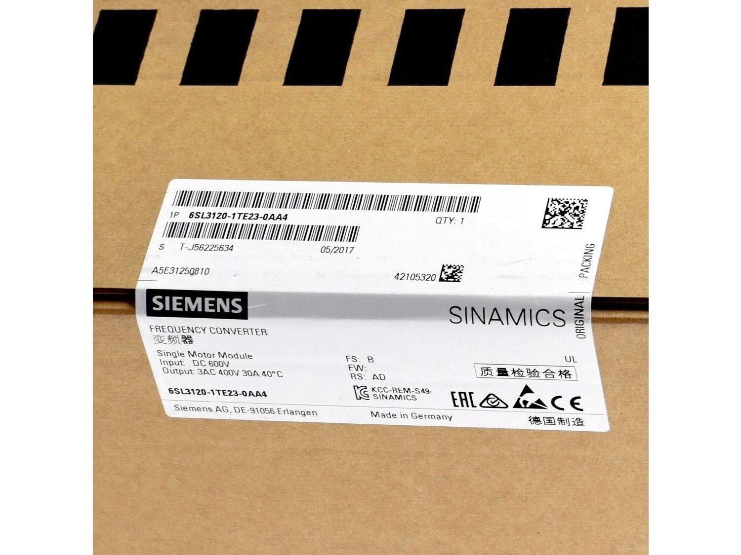 1PC Brand New 6SL3120-1TE23-0AA4 In BOX Expedited Shipping