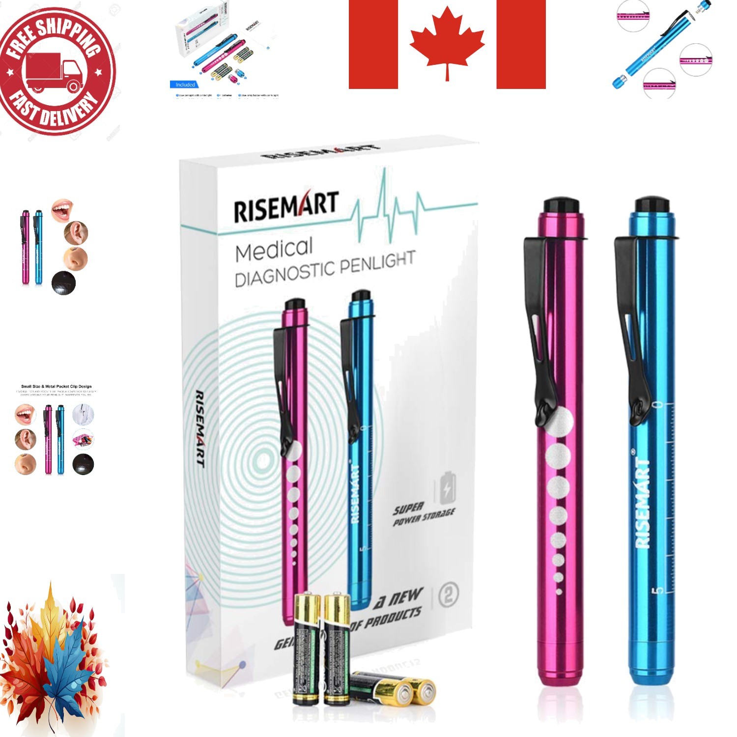 Portable Nurse Diagnostics LED Penlight with Pupil Gauge - 4 AAA Batteries
