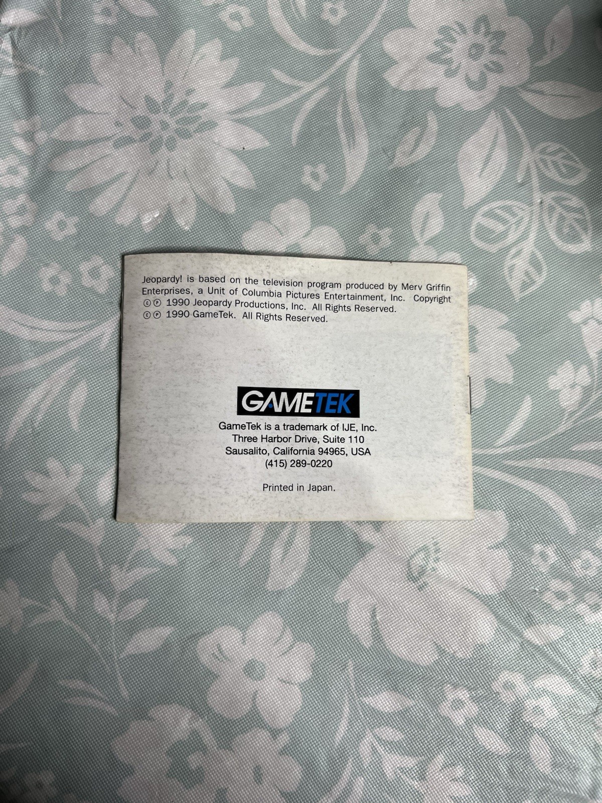 Nintendo Gameboy Instruction Manual Only Jeopardy