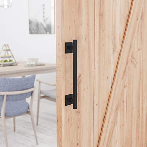 12" Sliding Barn Door Handle, Black Flush Square Base | Solid Steel Frosted