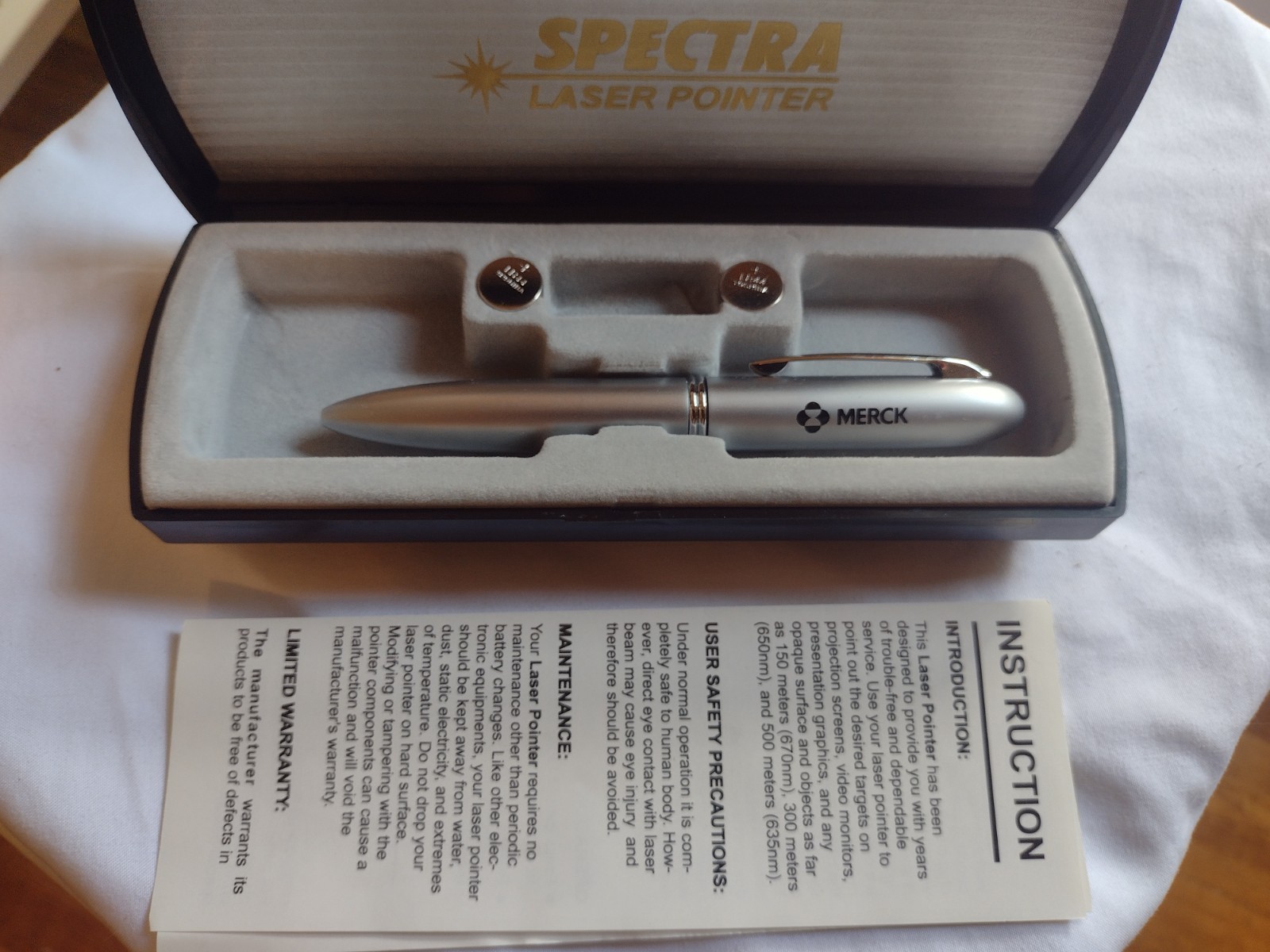 Vintage Spectra Laser Pointer Pen Merck Corporate Promo Gift Silver New In Box