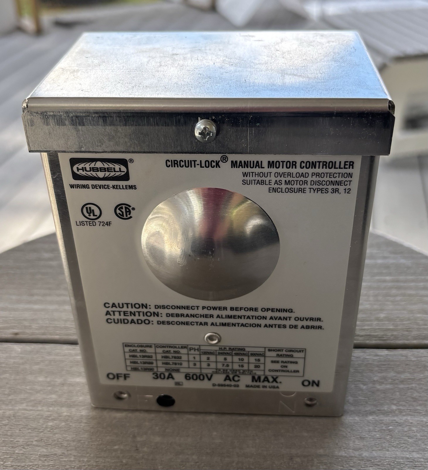 Manual Motor Disconnect - HUBBELL HBL13R89