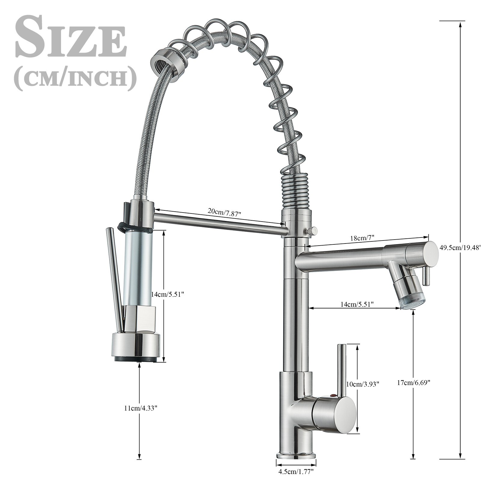 Brushed Nickel Kitchen Sink Faucet Pull Down Sprayer Swivel Single Handle Mixer