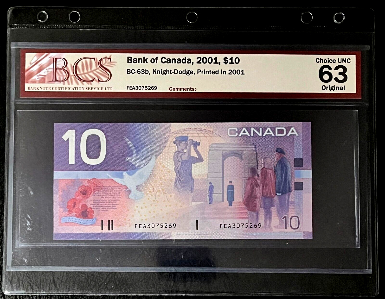 *BCS CERTIFICATION* CHOICE UNC 2001 Canada $10 JOURNEY Series w/o Security Strip