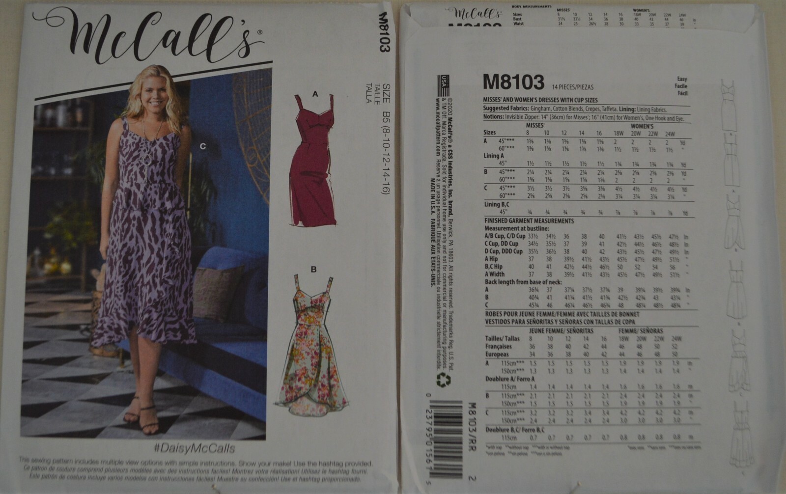 McCalls 8103 - Misses' and Women's Dresses with Cup Sizes