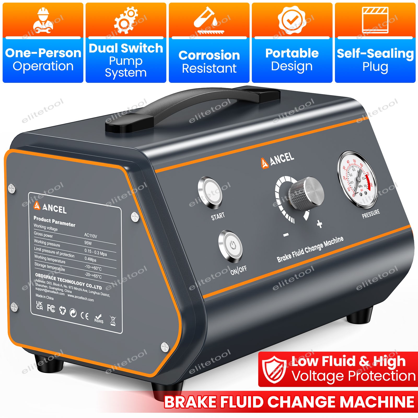 ANCEL BR1000 Brake Fluid Change Machine Safe Design Vehicle Brake Machine