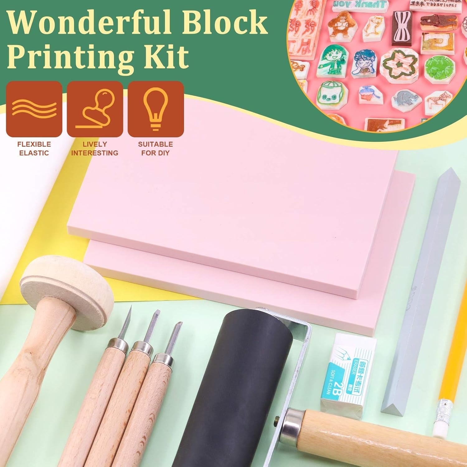 41 PCS Rubber Stamp Making Kit, Carving Blocks, Tools, Brayer Roller, Printing