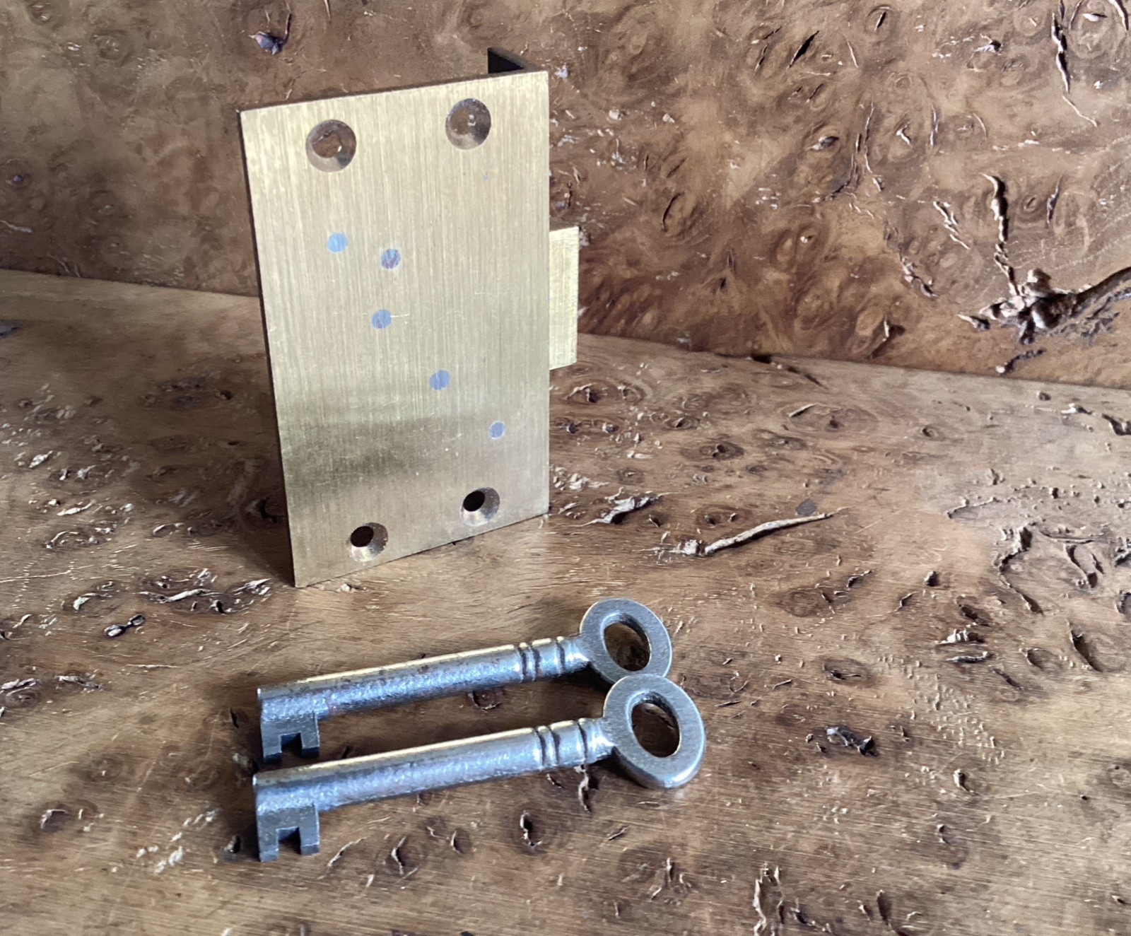 Antique Brass Half Mortise Cabinet L/H Door Lock + 2 Keys 64mm X 38mm X 13mm