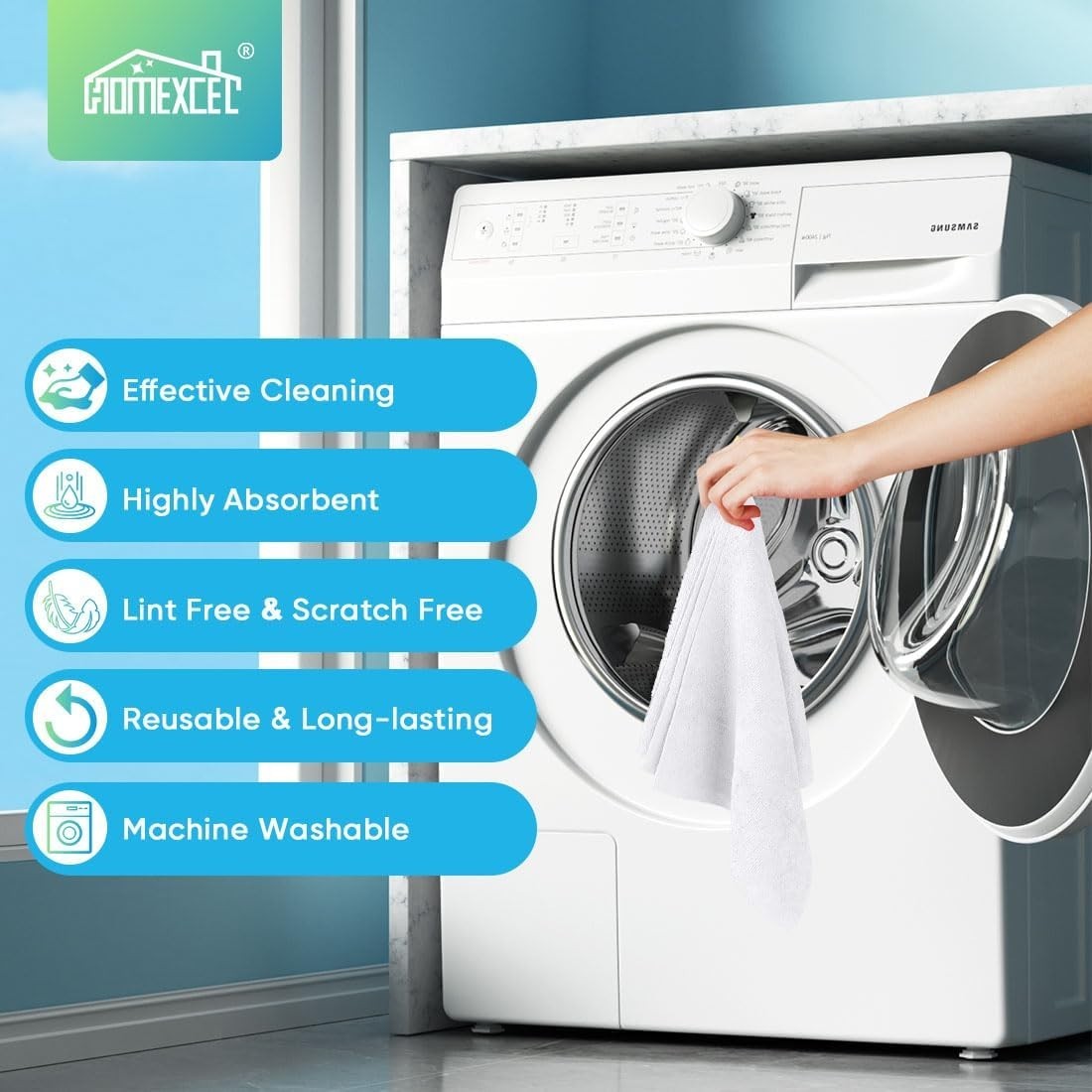 Lint-Free Microfiber Cloths 10 Pack Quick Dry White for Kitchen & Car Surfaces