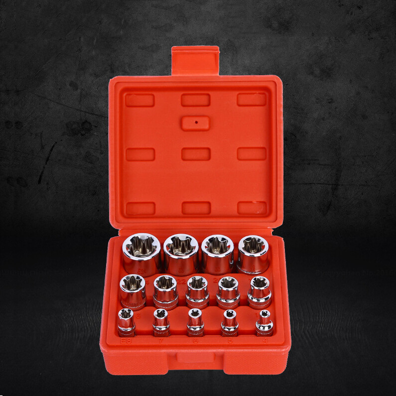 14 pc E Type Torx Star Female Socket Set 1/4" 3/8" & 1/2" Drive E4 - E24