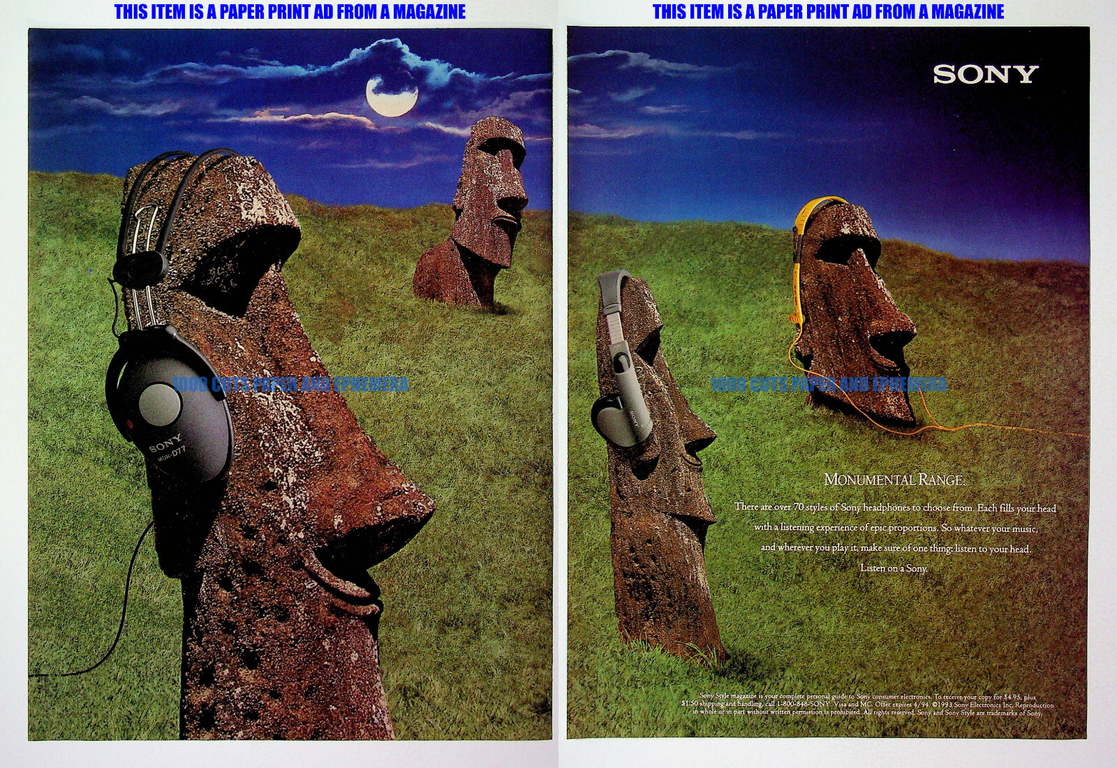 Sony Headphones 1994 Easter Island Heads Trade Print Magazine Ad Poster ADVERT