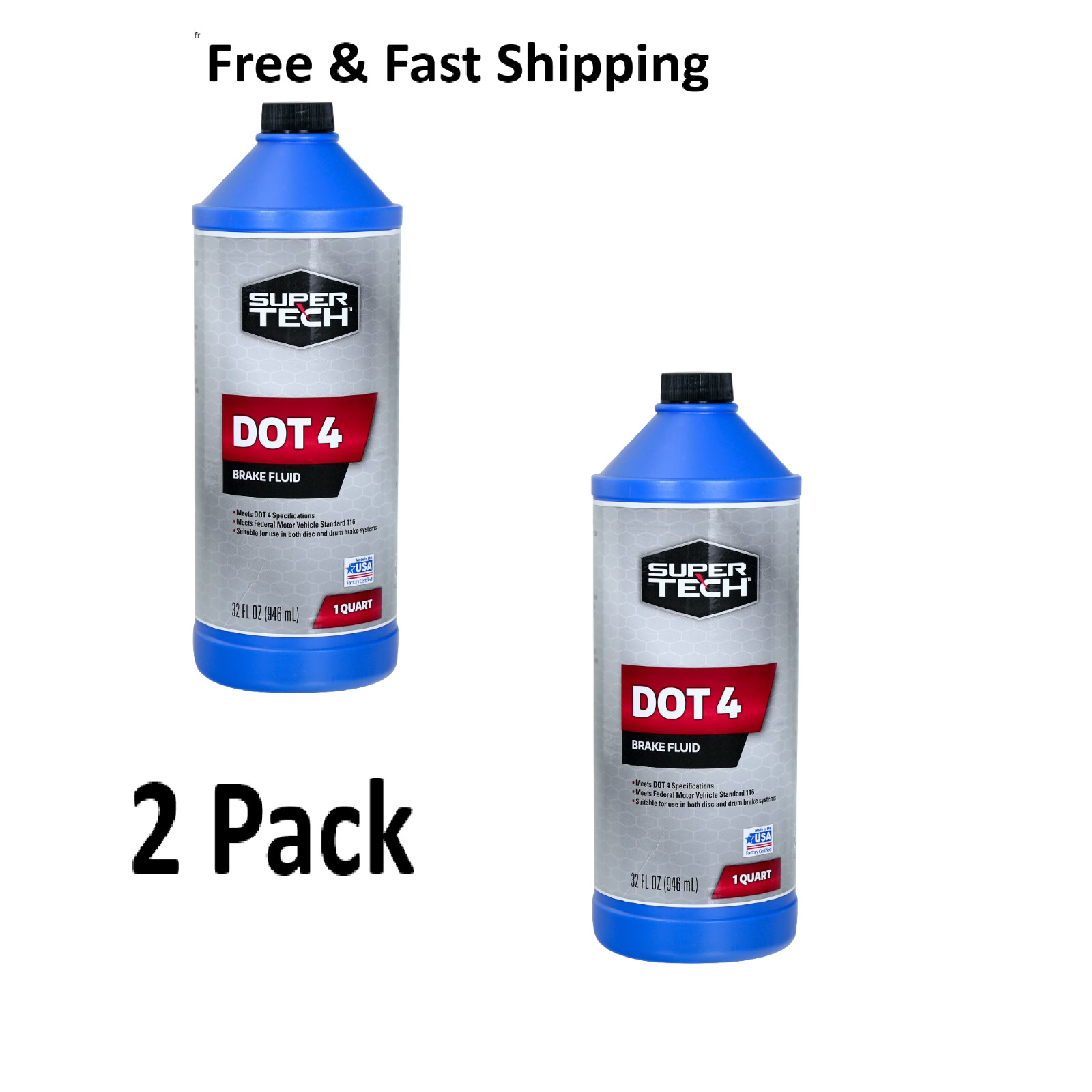 Super Tech Dot 4 Motor Vehicle Brake Fluid, 32 fl oz 2 packs - Free Ship