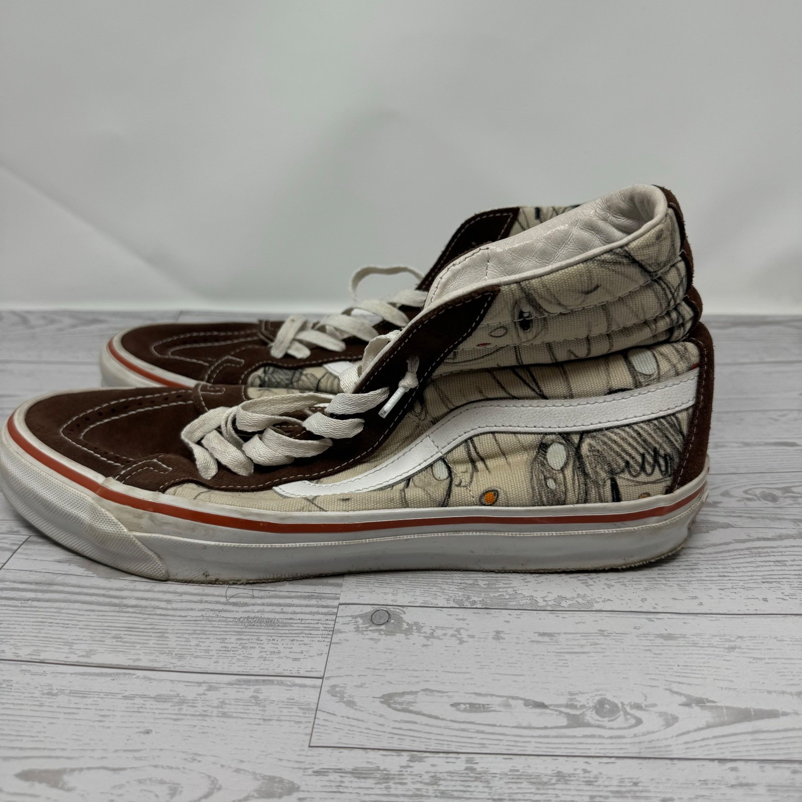 Vans Sk8 Hi Mens Brown Anime Manga Graphic Skate Shoes Size 11