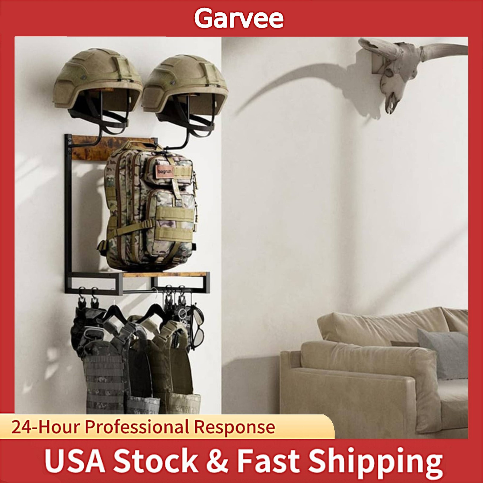 Eco-Friendly Wood Motorcycle Helmet Holder, Wall-Mounted Display Rack Organizing