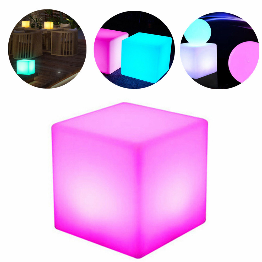 RGB Light Up Square Cube LED 12" Party Decor Lighting Furniture With 15m Remote