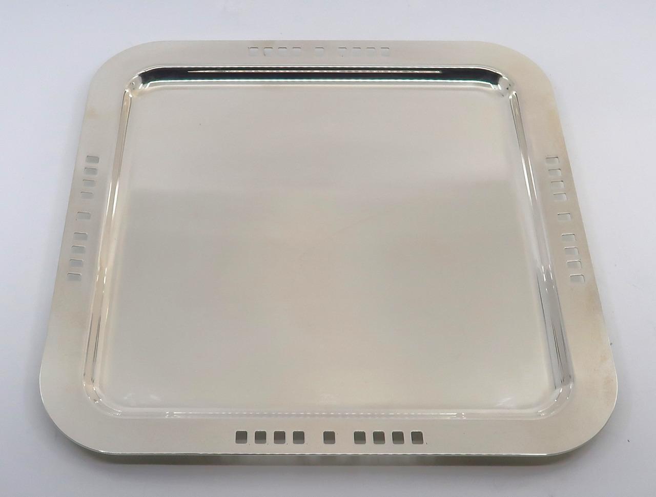 Gorham Silverplate Italy MAESTRI Square Serving Tray, Pierced Rim 12 3/8"