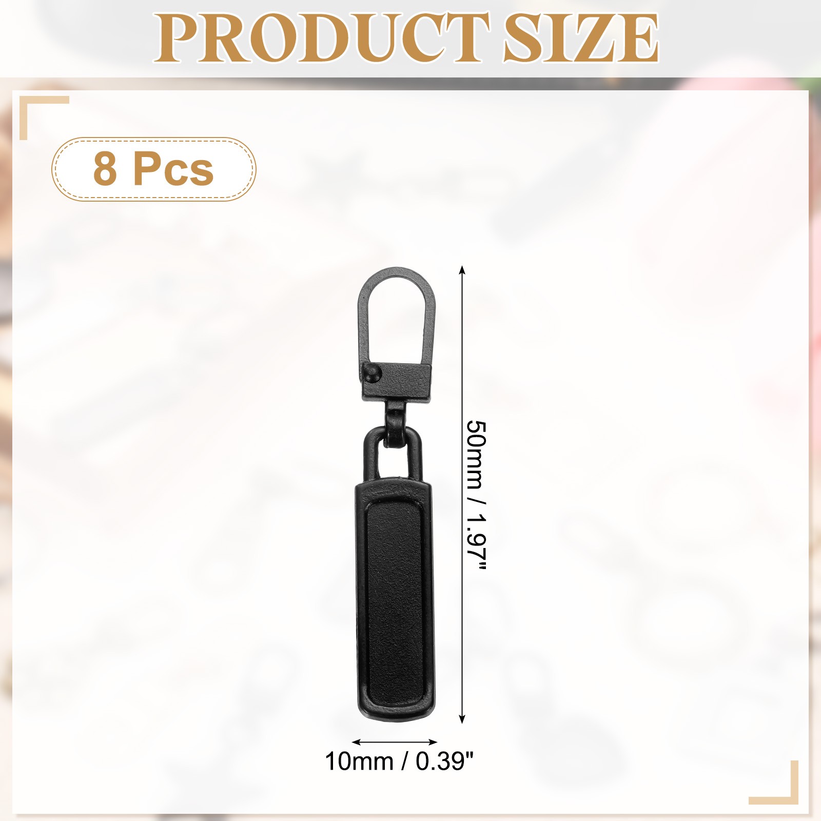 8Pcs Zipper Pull Replacement, Rectangle Detachable Tiny Zipper Slider, Black