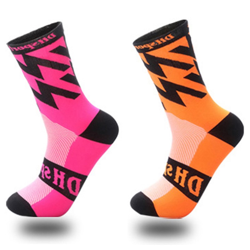 2Pairs Cycling Socks Riding Bicycle Bike Sports Ankle Socks XC MTB Orange Pink