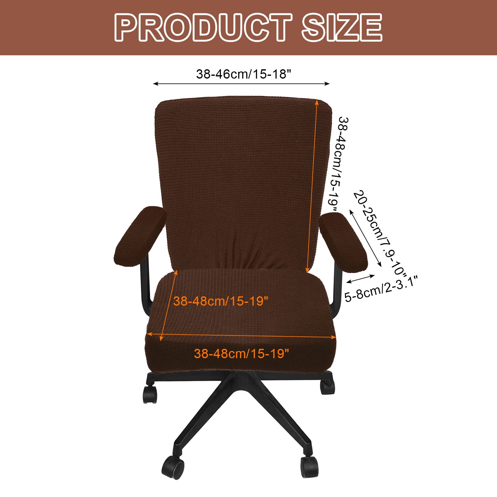 Office Chair Covers, 38-48cm Stretchable Computer Chair Slipcover, Brown