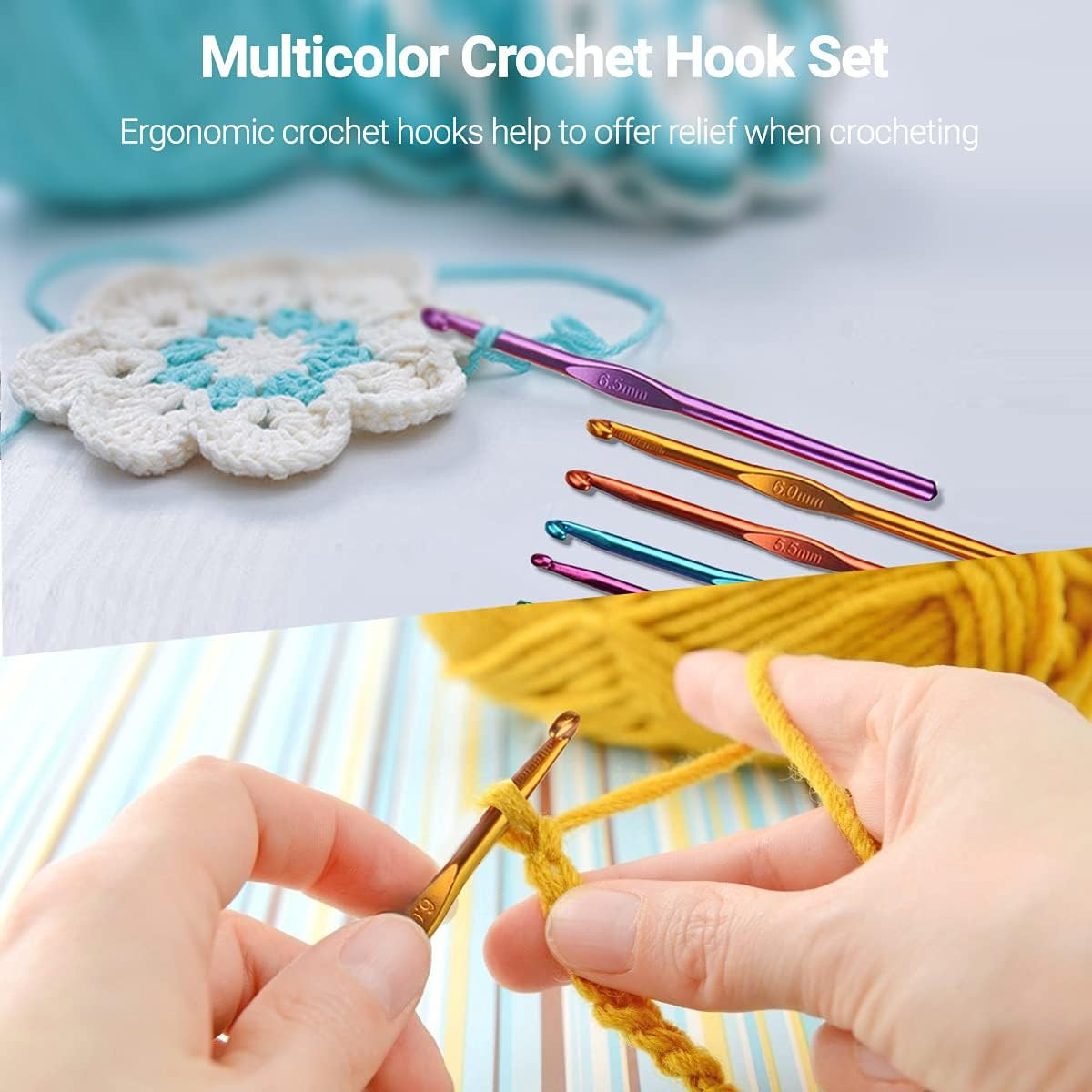 Crochet Hook Set with Yarn – 100pc Knitting Needles, Sewing & Craft Tools Kit