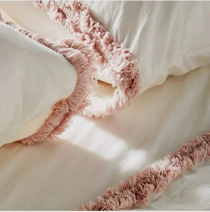 Anthropologie  Fringed Pash Percale Pillowcase-King Size One Set Of  2