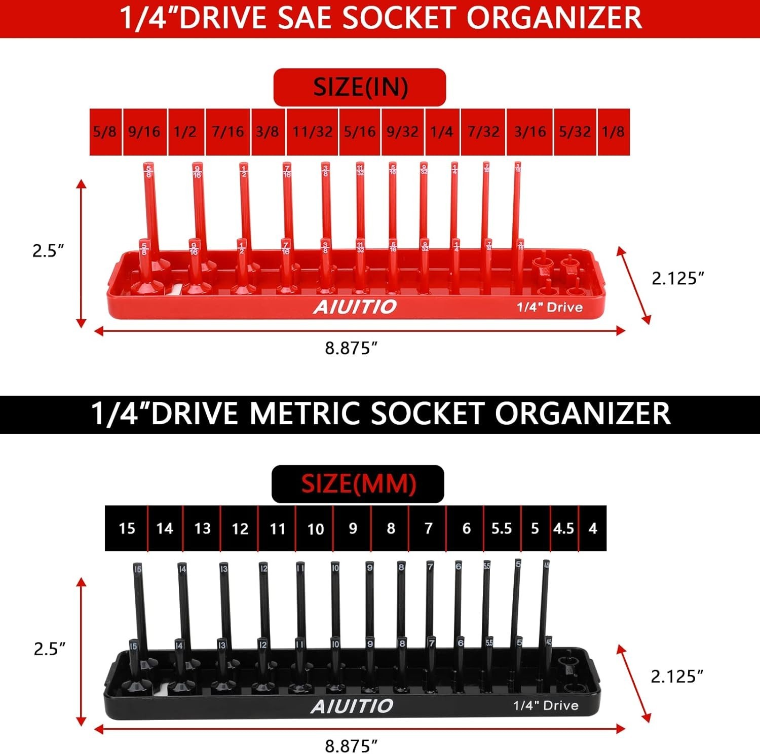 Mechanic Tool Organization - 6/8 Piece Socket Tray Set Red Sae Black