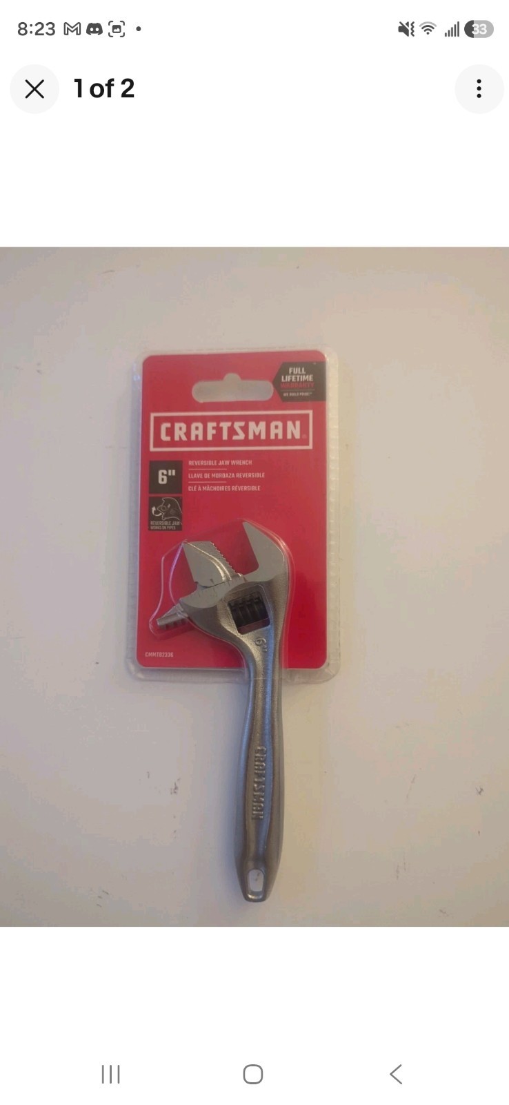 Craftsman CMMT82336 6" 150mm Reversible Jaw Adjustable Wrench New