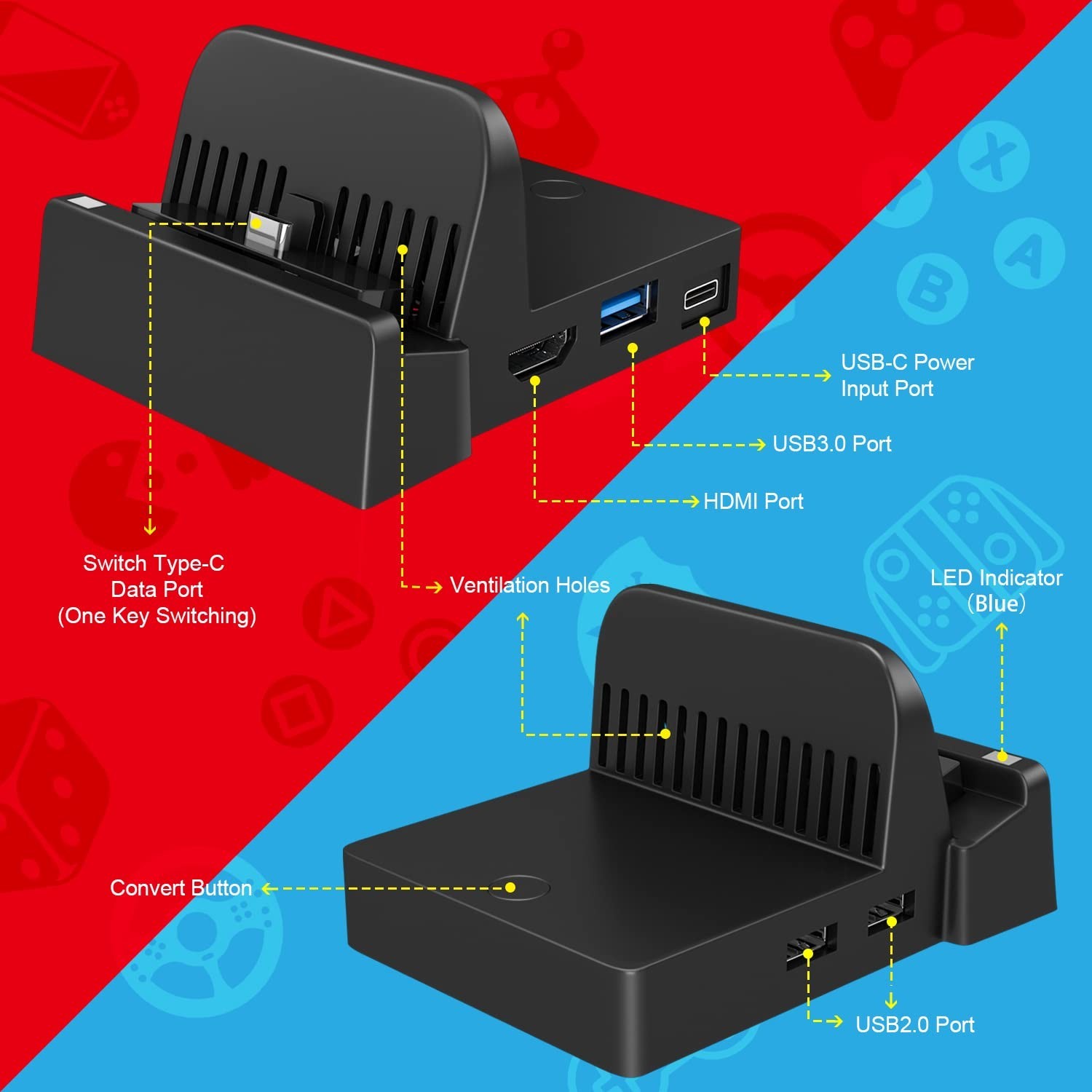 Docking Station for Nintendo Switch/Switch OLED, Charging TV Dock, with USB 3.0