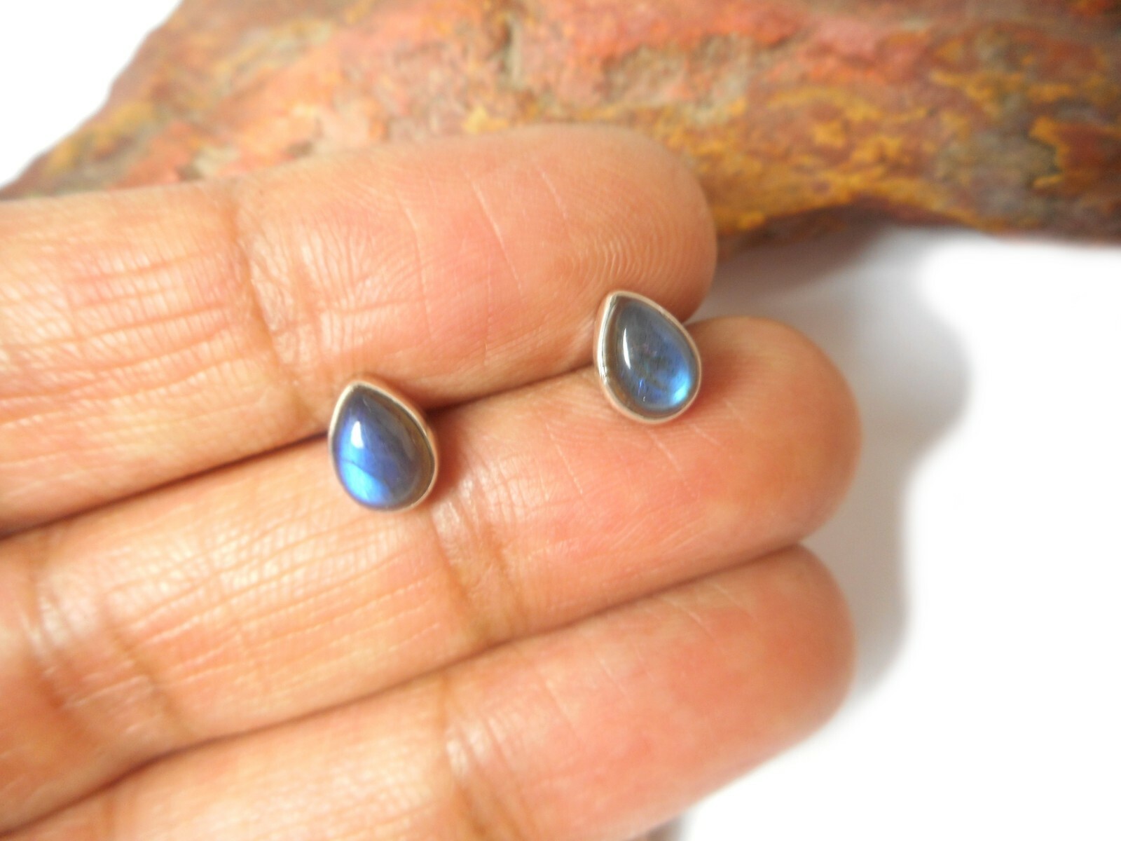 Fiery LABRADORITE Sterling  Silver  925 Gemstone Stud Earrings -  5 x 7 mm