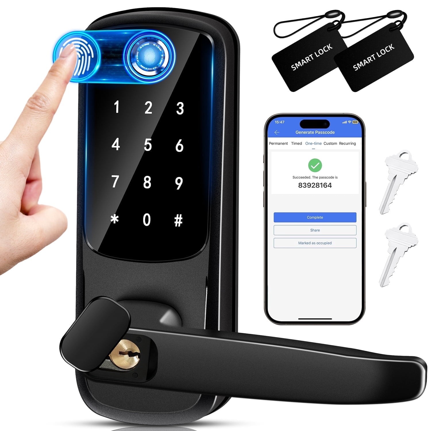 Smart Lock,Keypad Door Lock with Handle,Keyless EntryDoor Lock,Biometric Fingerp