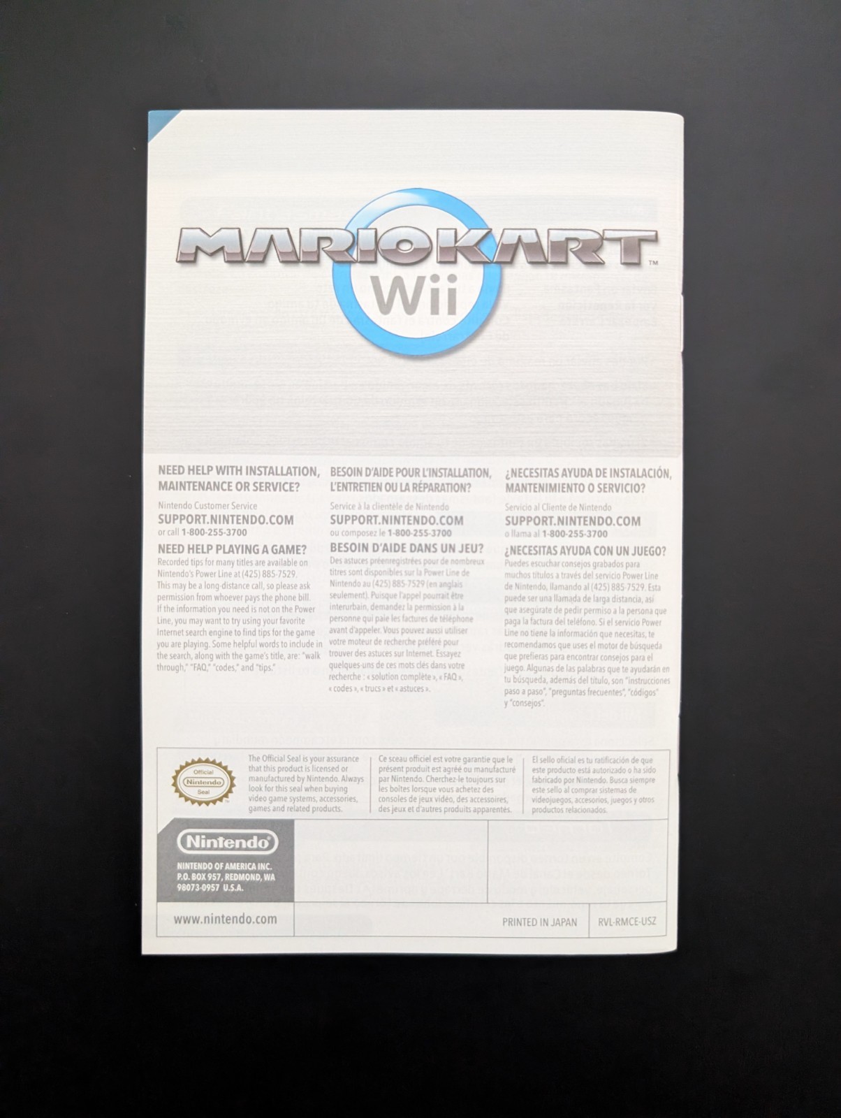 Mario Kart Wii Nintendo Wii CASE MANUAL INSERTS ONLY Authentic Guaranteed