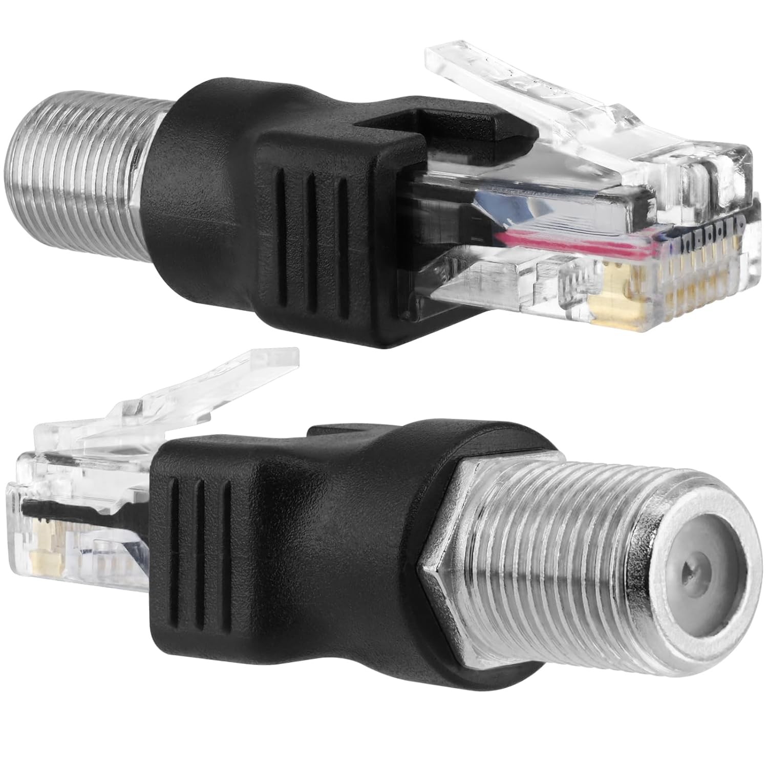 RF to RJ45 Converter Adapter, 2 Pack F Female Male Ethernet Black