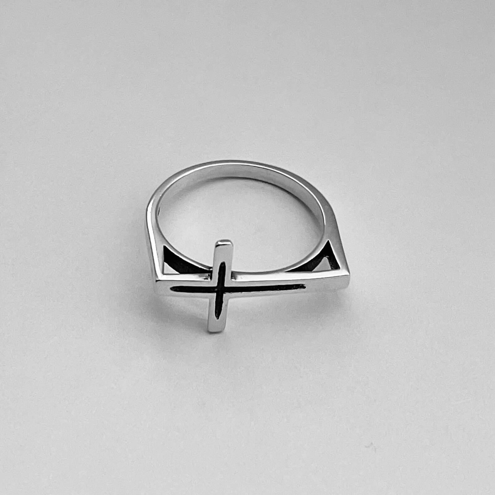 Sterling Silver Unisex Large Sideway Cross Ring, Religious Ring, Silver Rings