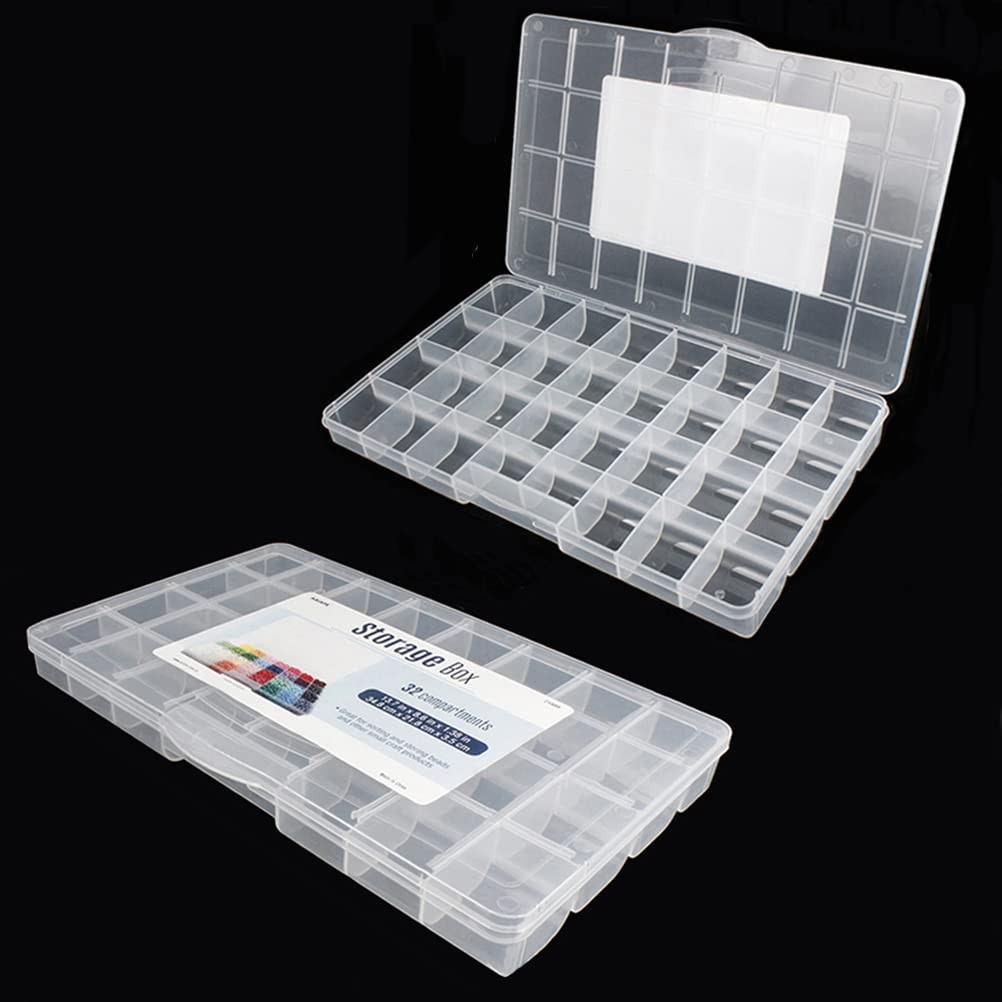 Chemlliy 32 Grids Clear Plastic Organizer Box, Craft Storage Container 2 Pack