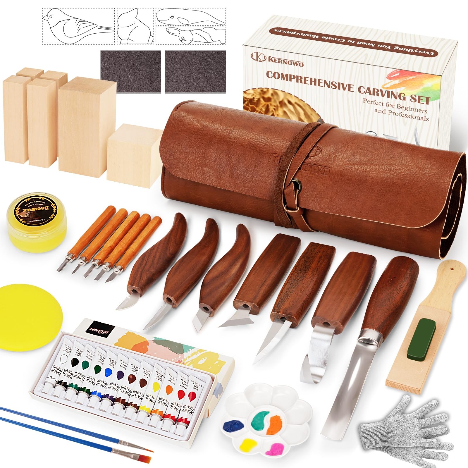 Wood Carving Kit, 46Pcs Wood Carving Tools with 6pcs Whittling Knives & 5pcs ...