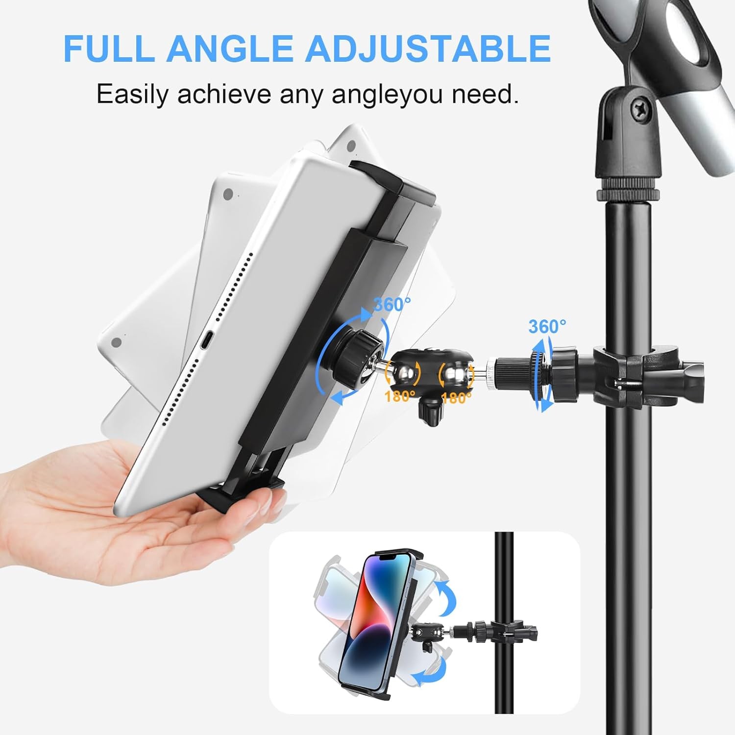 Tablet Holder for Mic Stand, Adjustable Microphone Music Holder, Black