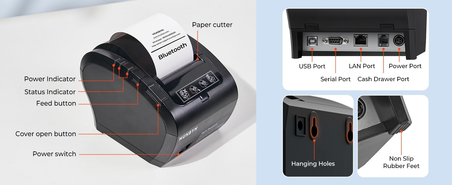 Bluetooth Thermal Receipt Printer P047, 80mm POS Printer, Thermal Printer