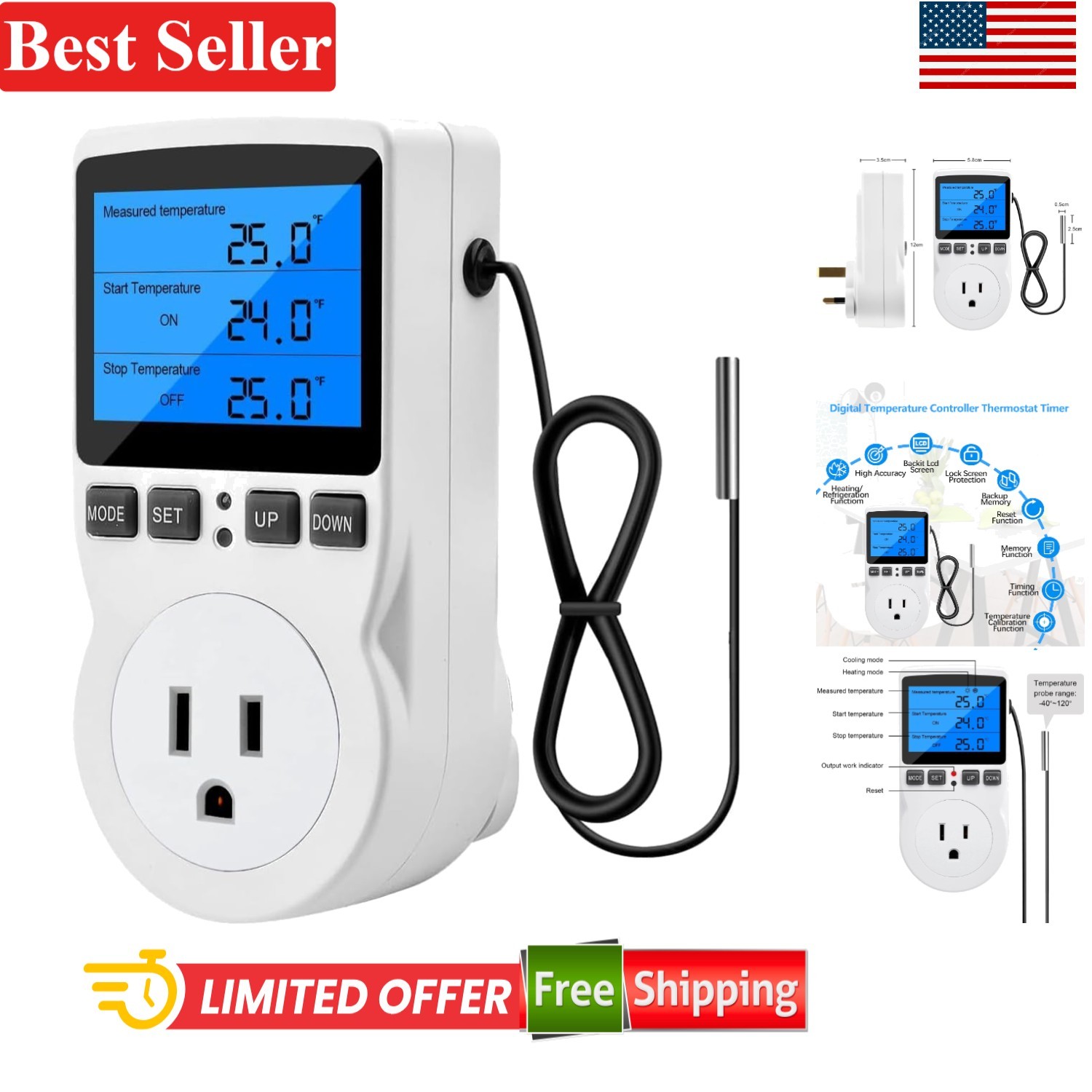 Digital Plug-In Thermostat Controller - Perfect for RVs & Reptile Terrariums