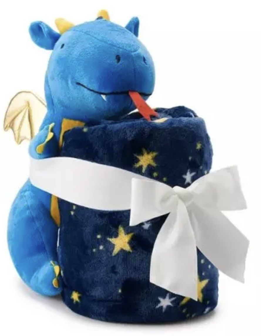 Blue Dragon Pillow Buddy & Throw Blanket Set 50”x60” The Big One 2 Piece
