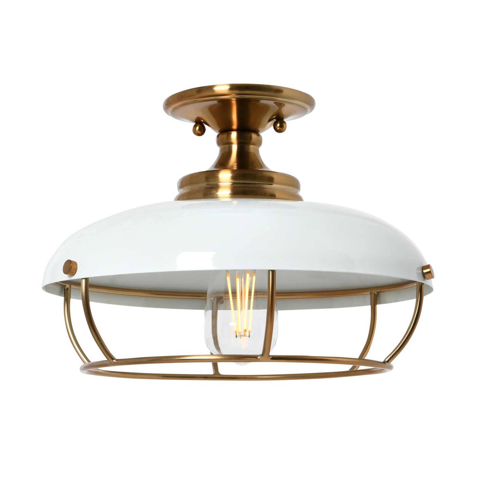 Robert Stevenson Lighting - Presley Caged Dome Metal Brushed Brass and White