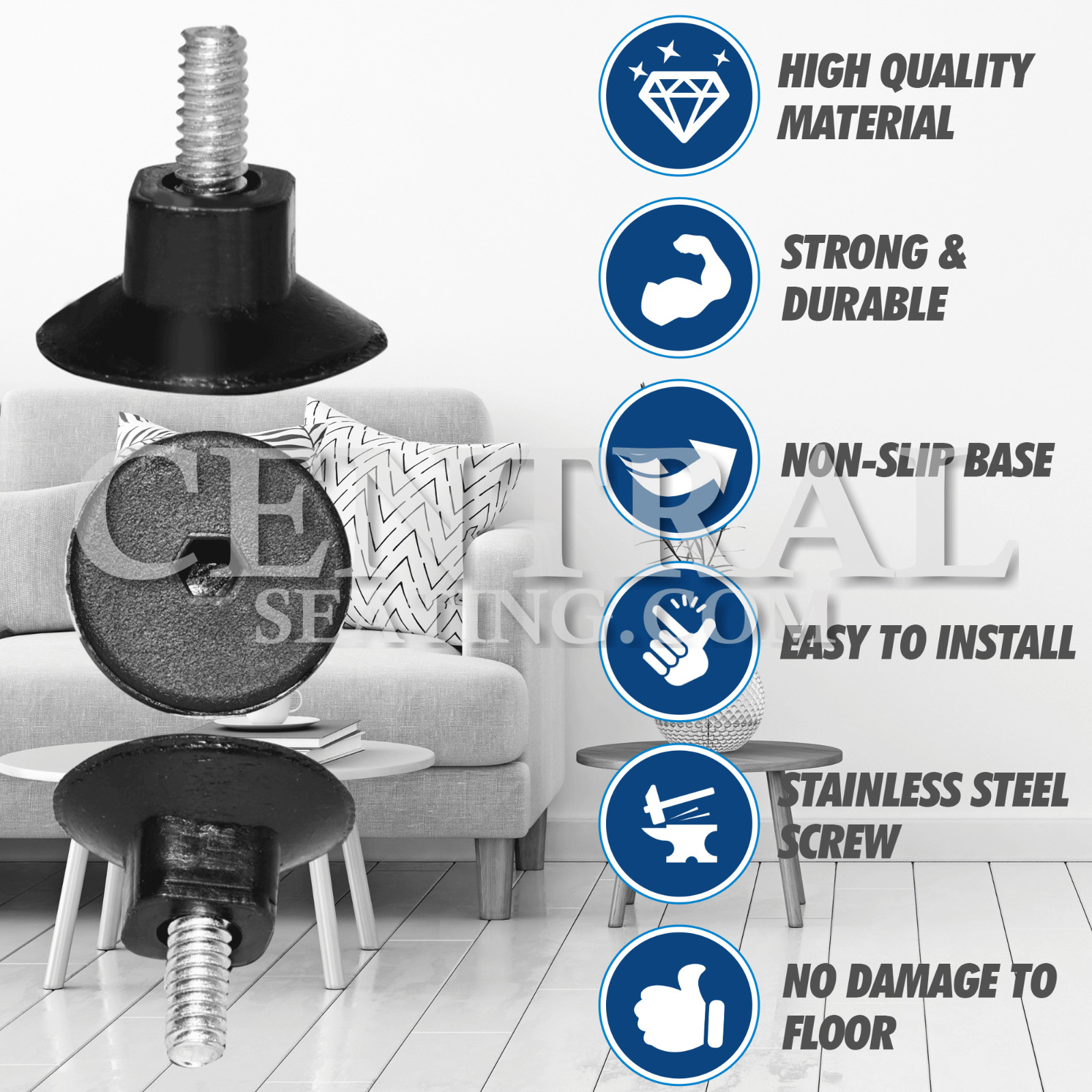1"H Table Base Feet Leveler - 100-Pack Black Plastic Stabilizer Wedges Leveling