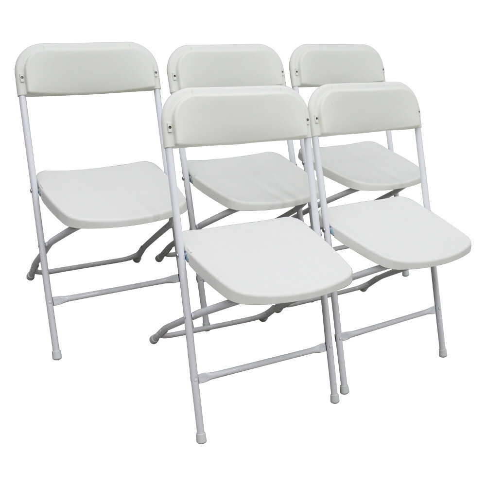 5 Pack White Plastic Commercial Folding Stackable Chairs Plastic + Iron Material