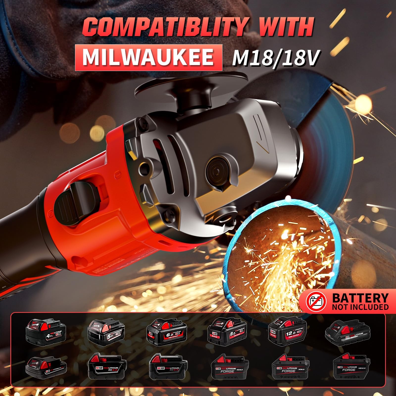 Angle Grinder 41/2" Cordless for Milwaukee 18V/M18 Battery, 6 Variable Speed ...