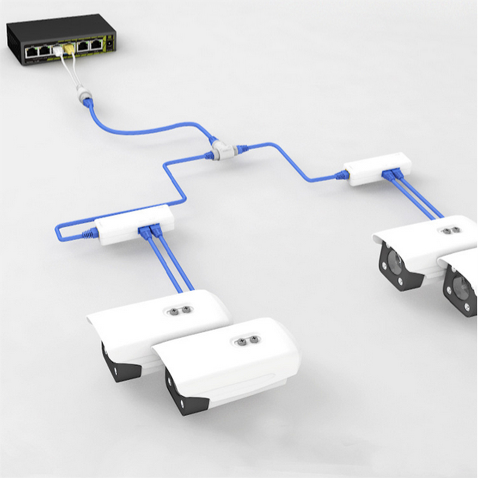 POE Splitter 2 in1 Network Cabling Connector Three-way RJ45 Adapter For Camera