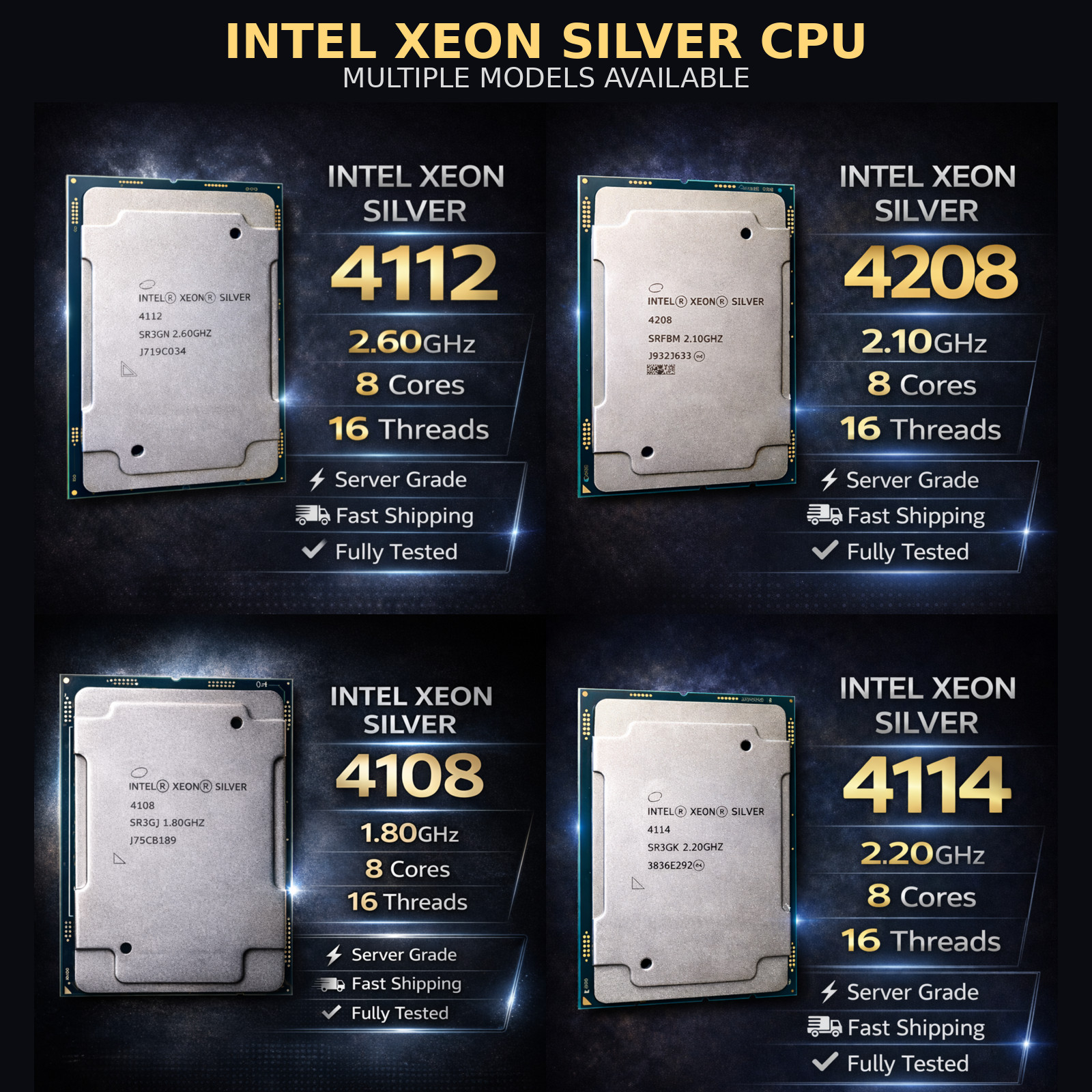 Intel Xeon Silver 4108 4112 4114 4208 LGA3647 8-Core 16-Thread Server CPU Choose
