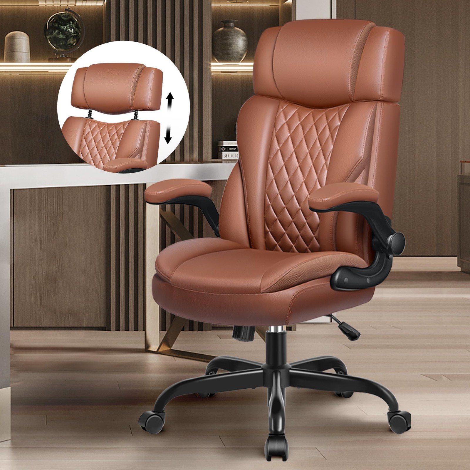 Office Chair Flip Up Arms, Executive Leather Office Chair Ergonomic Desk Chair